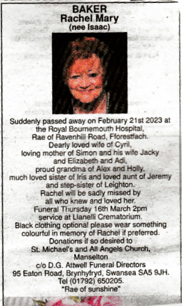 Obituary Rachel Baker